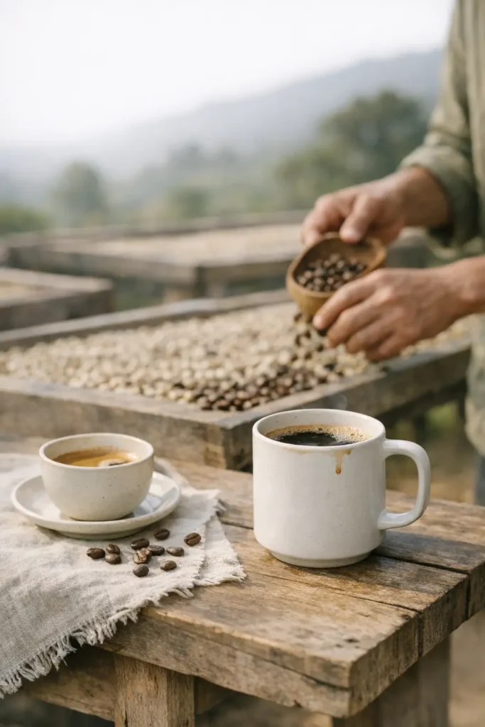 kaffeboenner på bord