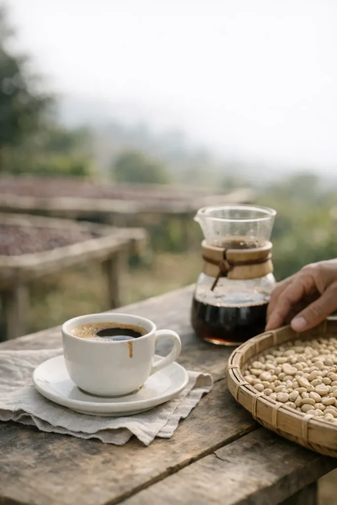 kaffe og fad med bønner